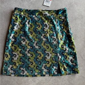 MICHAEL Michael Kors Sequin Floral Mini Skirt - Teal, Olive, Black